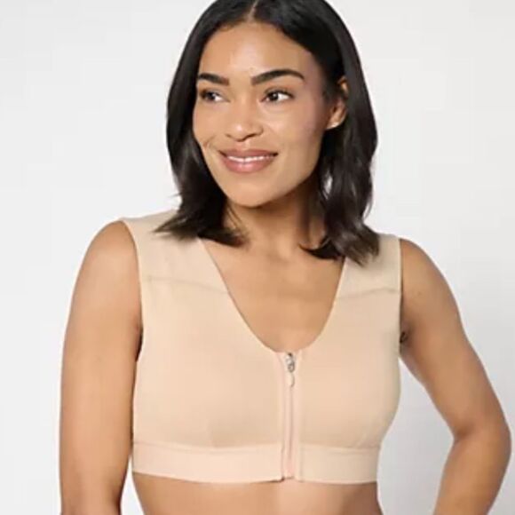 Women's Tommie Copper Shoulder Support Bra with Front Zipper Nude Size XL NEW - Picture 1 of 10